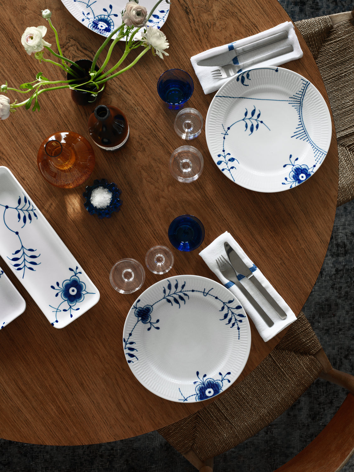 Blue Fluted Mega Oblong Dish 14"
