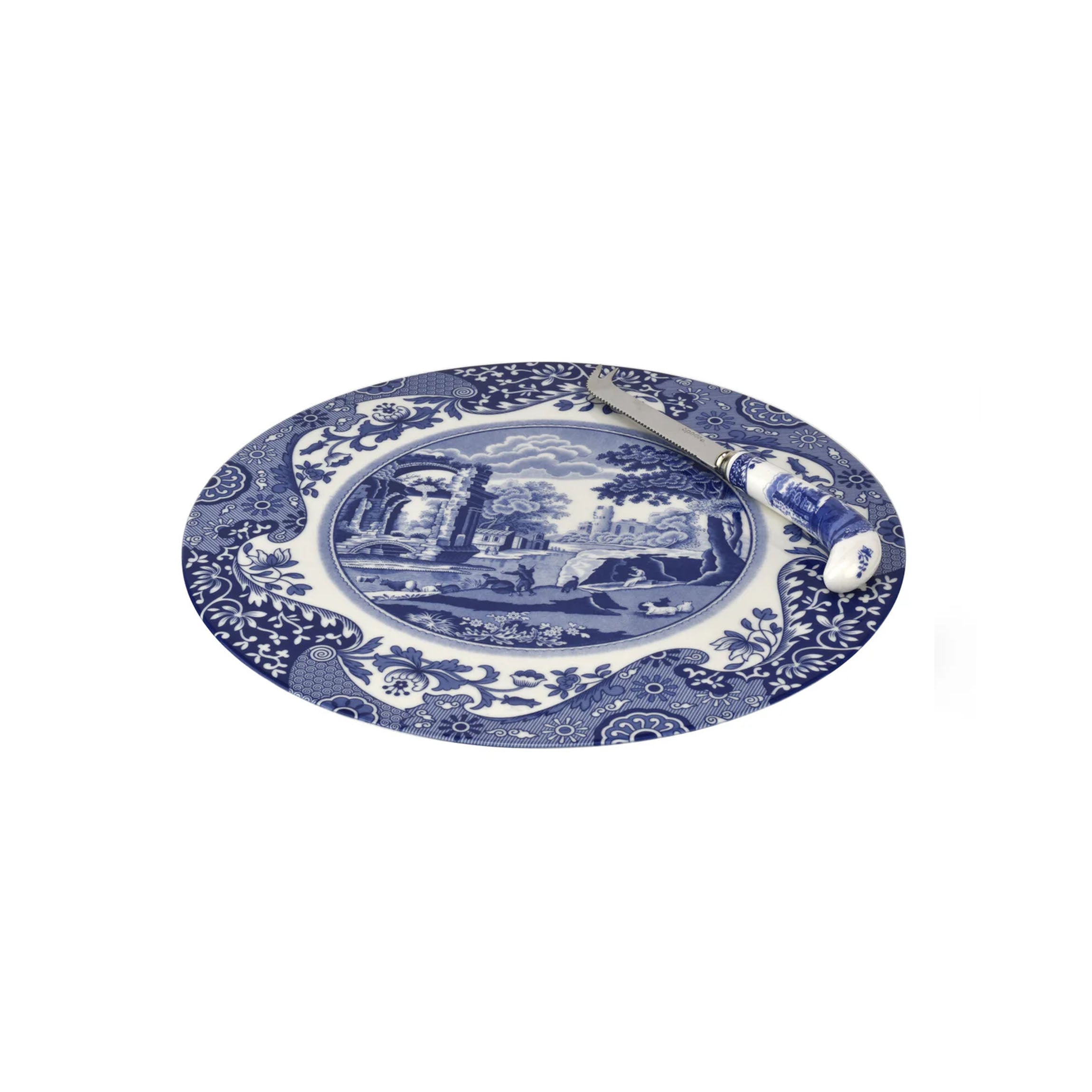 Blue Italian 2-Piece Cheese Plate with Knife