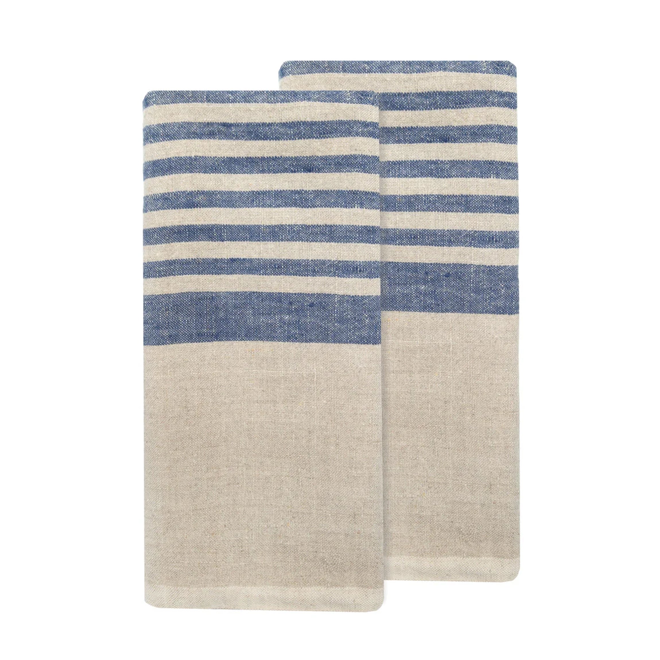 Brittany Natural Tea Towels in Natural & Blue, Set of 2