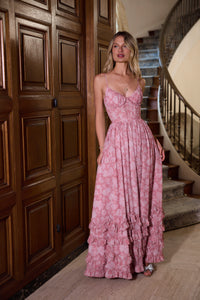 The Carmen Dress in Pink Peony Print