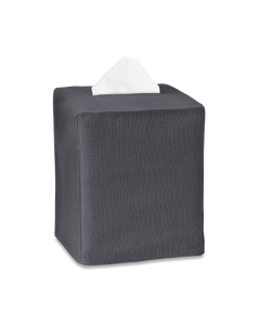 A charcoal linen tissue box cover