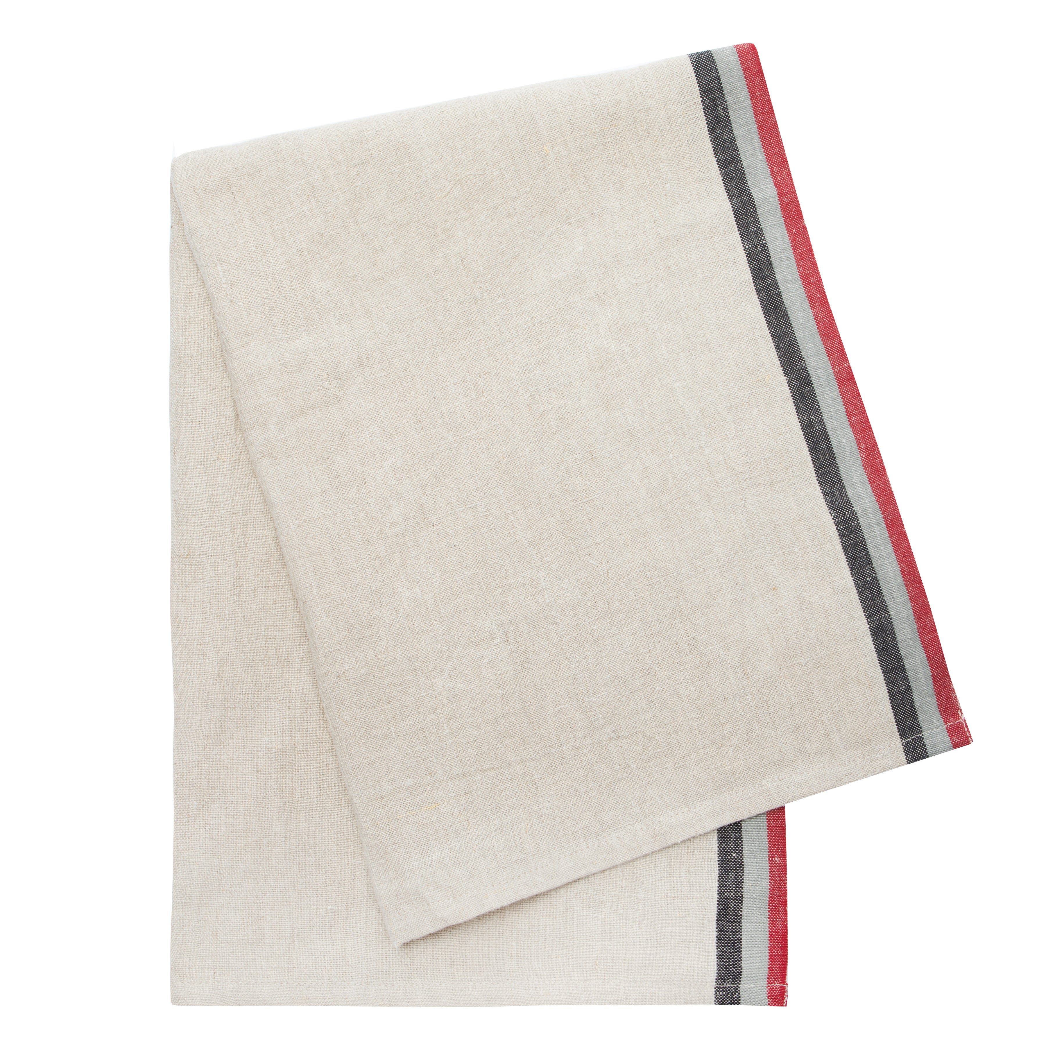 Normandy Natural Tea Towels in Red, Grey, & Black Stripes, Set of 2