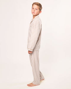Kid’s Twill Pajama Set in Camel Gingham