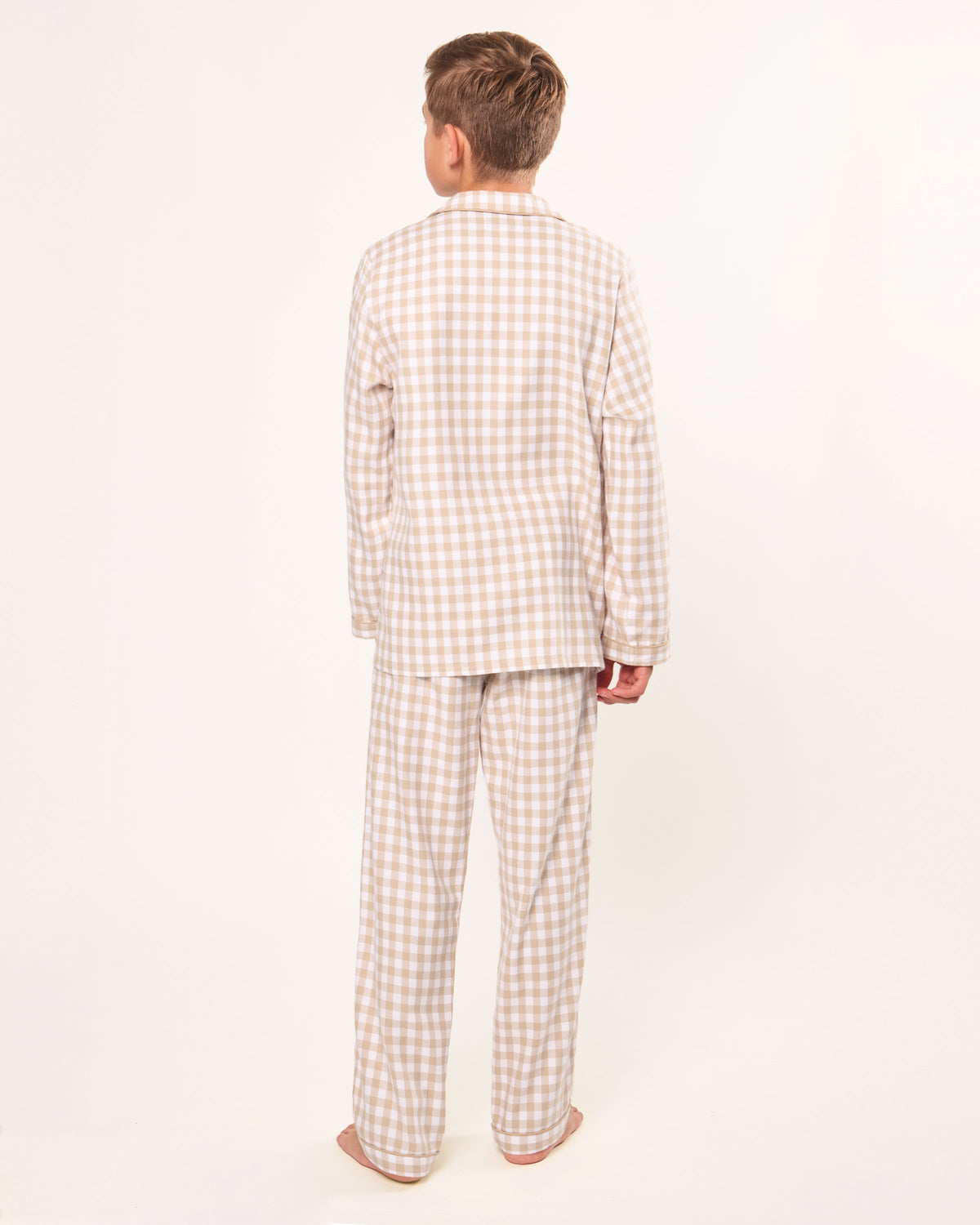 Kid’s Twill Pajama Set in Camel Gingham