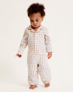 Baby’s Twill Classic Romper in Camel Gingham