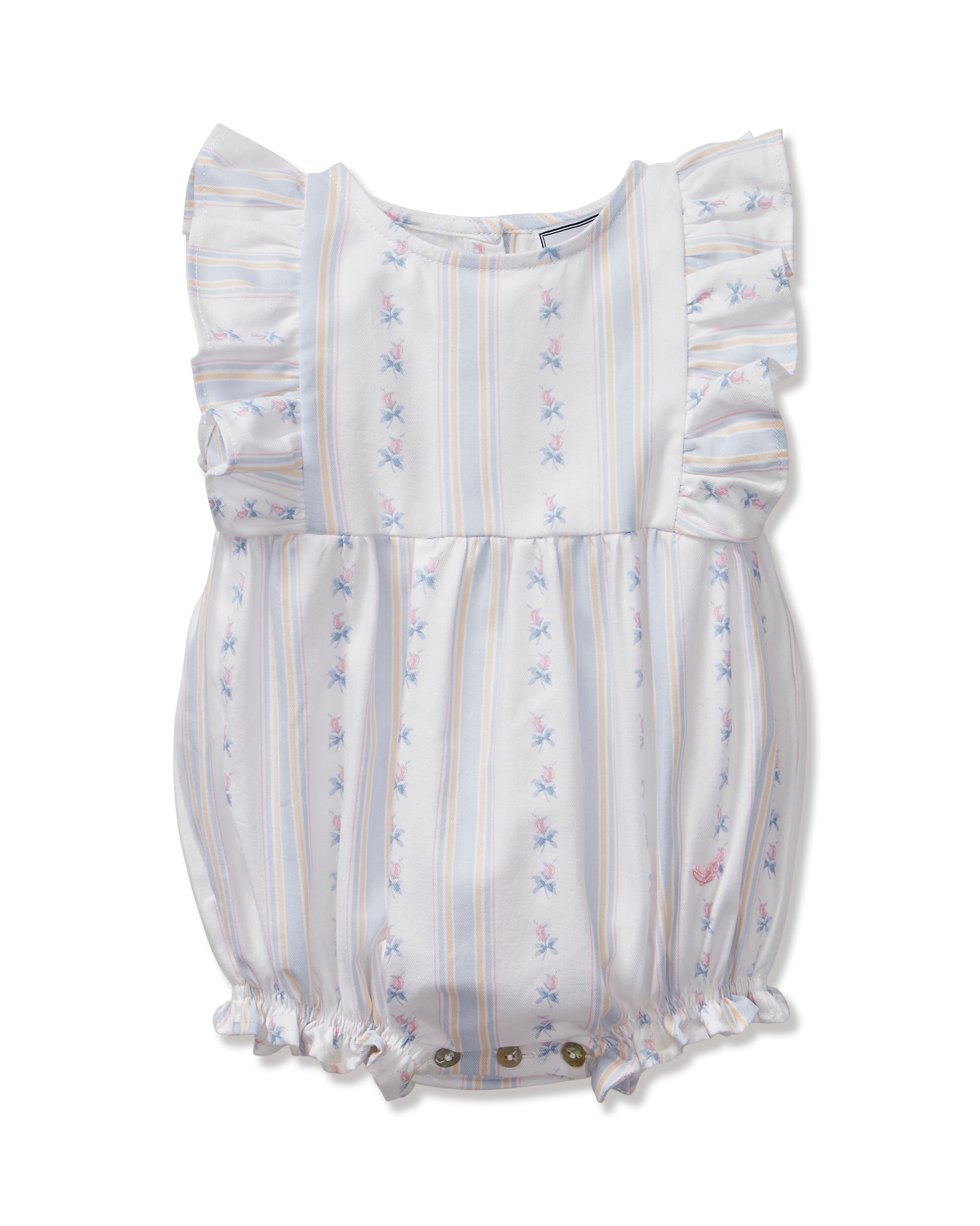 Baby's Twill Ruffled Romper in Cottage Stripe