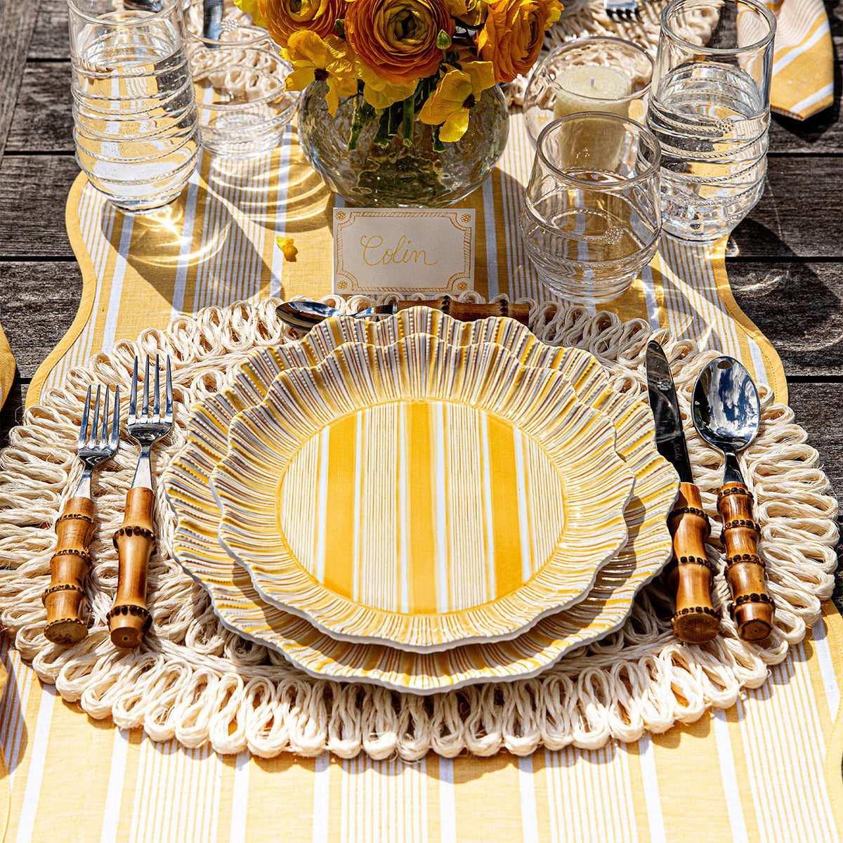Cabana Stripe Melamine Dinner Plate, Set of 4 in Sunshine