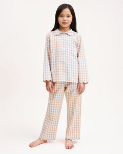 Kid’s Twill Colette Pajama Set in Camel Gingham