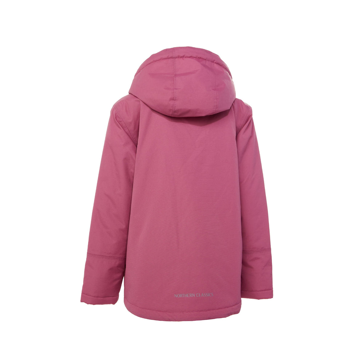 Girls pink winter coat for skiing and snow play, with warm insulation and waterproof outer shell for full cold weather protection and hood