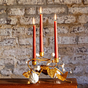 Forest Walk Pumpkin & Vine Triple Candlestick Holder in Gold