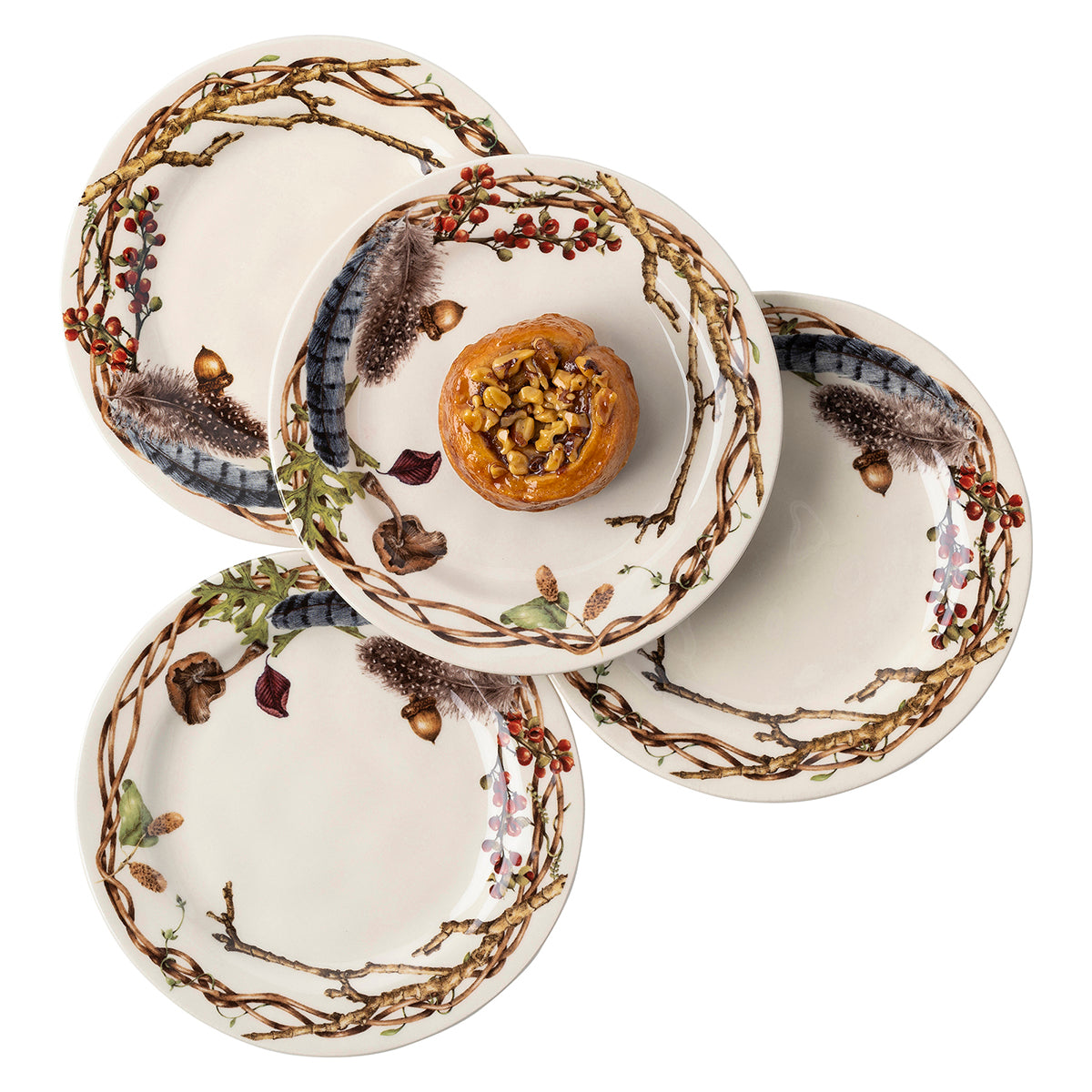 Forest Walk Party Plate in Café Au Lait, Set of 4