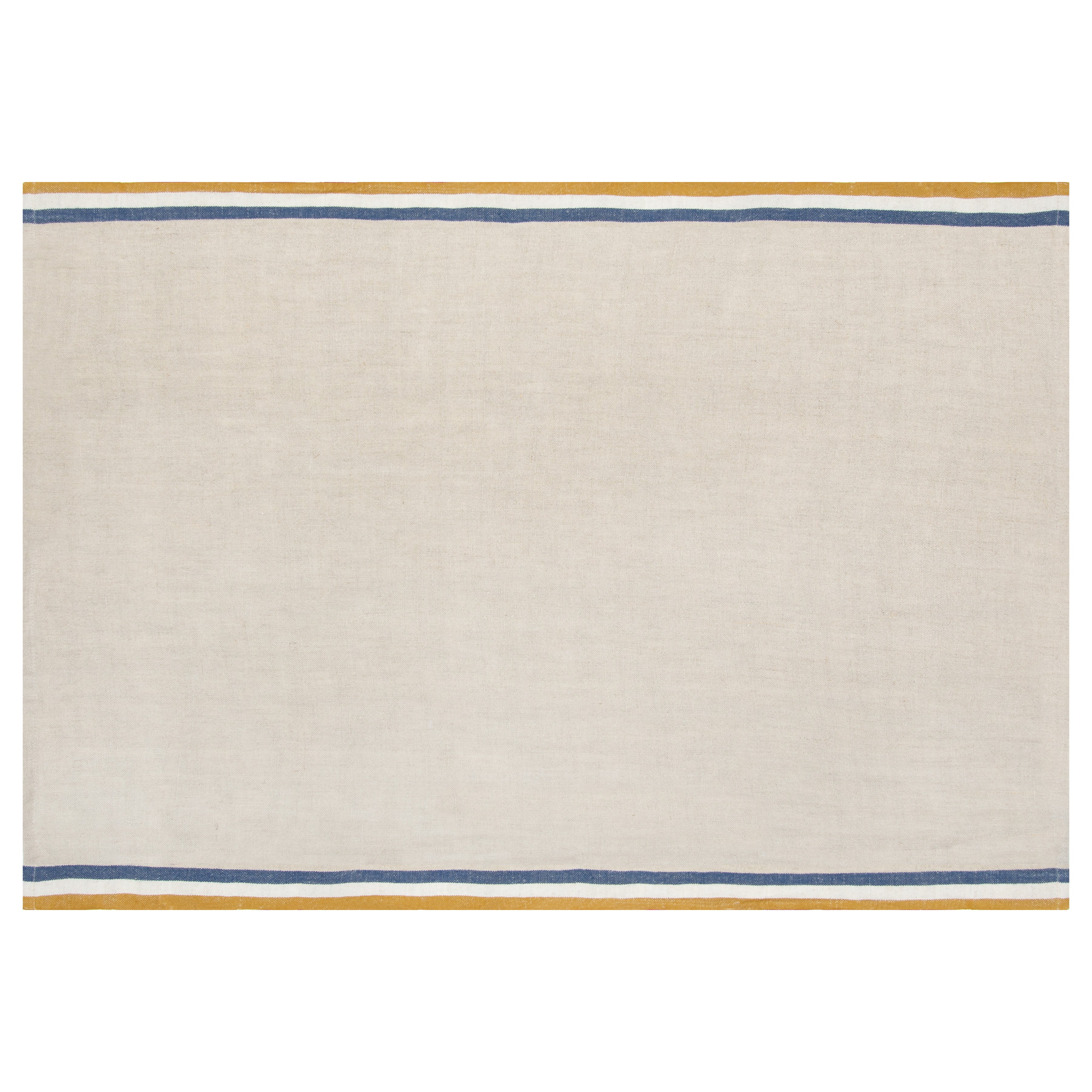 Normandy Tea Towels in Mustard, Natural & Blue Stripes, Set of 2