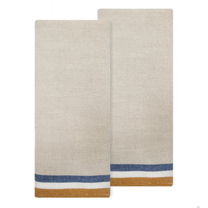 Normandy Tea Towels in Mustard, Natural & Blue Stripes, Set of 2