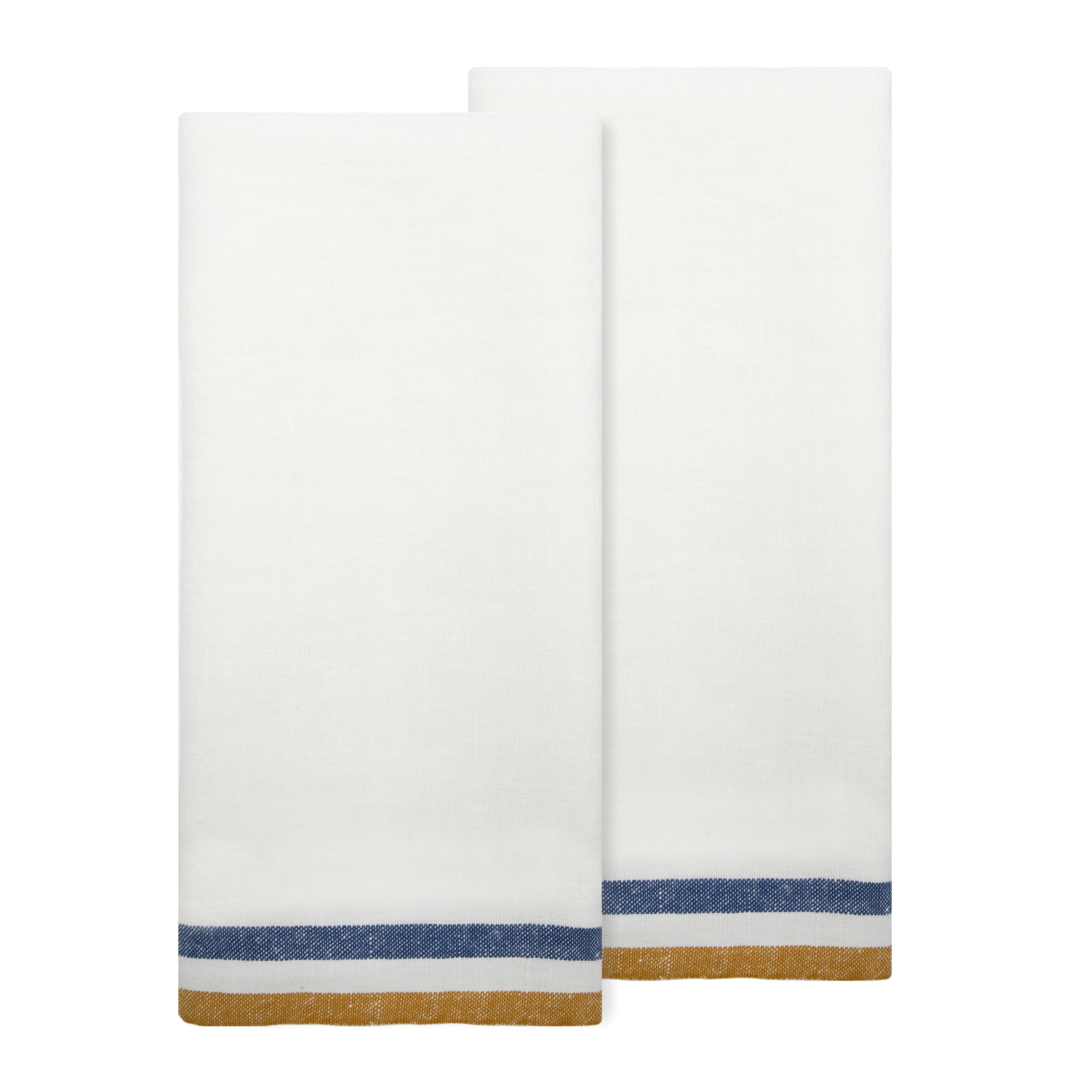 Normandy Tea Towels in Mustard, White, & Blue Stripes, Set of 2