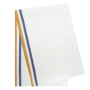 Normandy Tea Towels in Mustard, White, & Blue Stripes, Set of 2