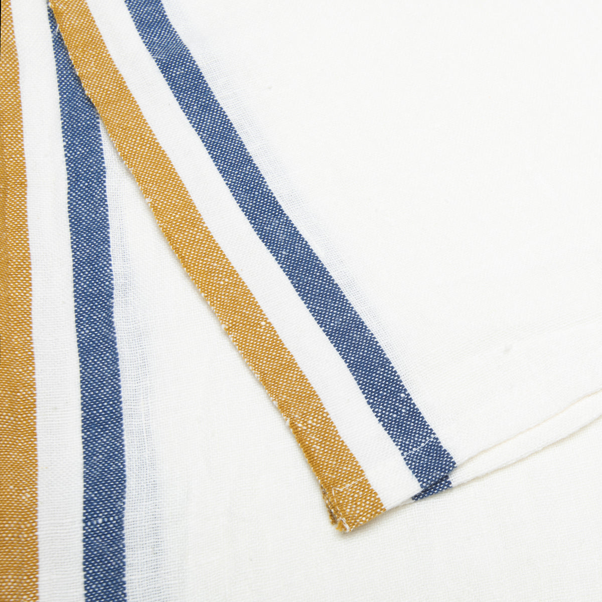 Normandy Tea Towels in Mustard, White, & Blue Stripes, Set of 2