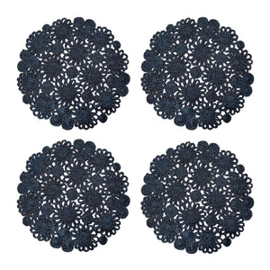 Daisy Jute 15" Round Placemat in Navy, Set of 4