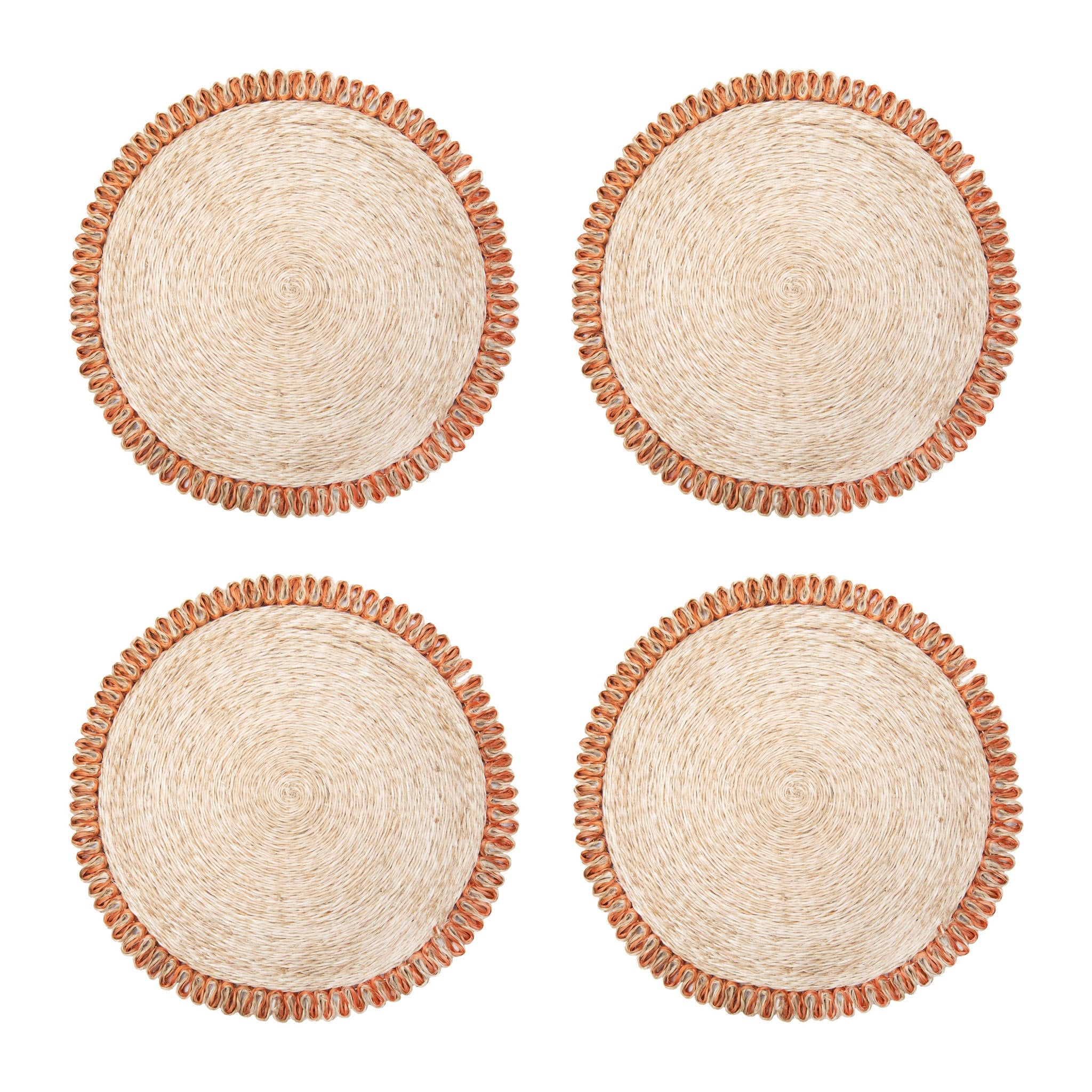 Loopy Abaca 15" Round Placemat in Natural & Navy, Set of 4