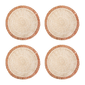 Loopy Abaca 15" Round Placemat in Natural & Navy, Set of 4