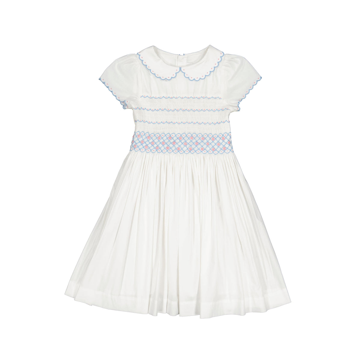 Cassis White Short Sleeve Smocked Dress