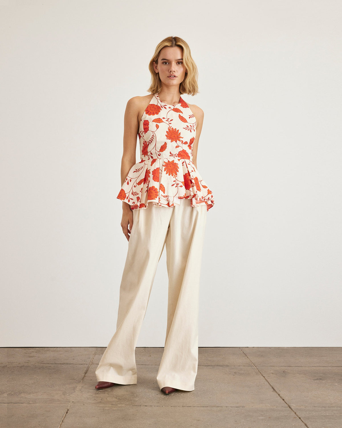 Celeste Top in Cream & Tomato