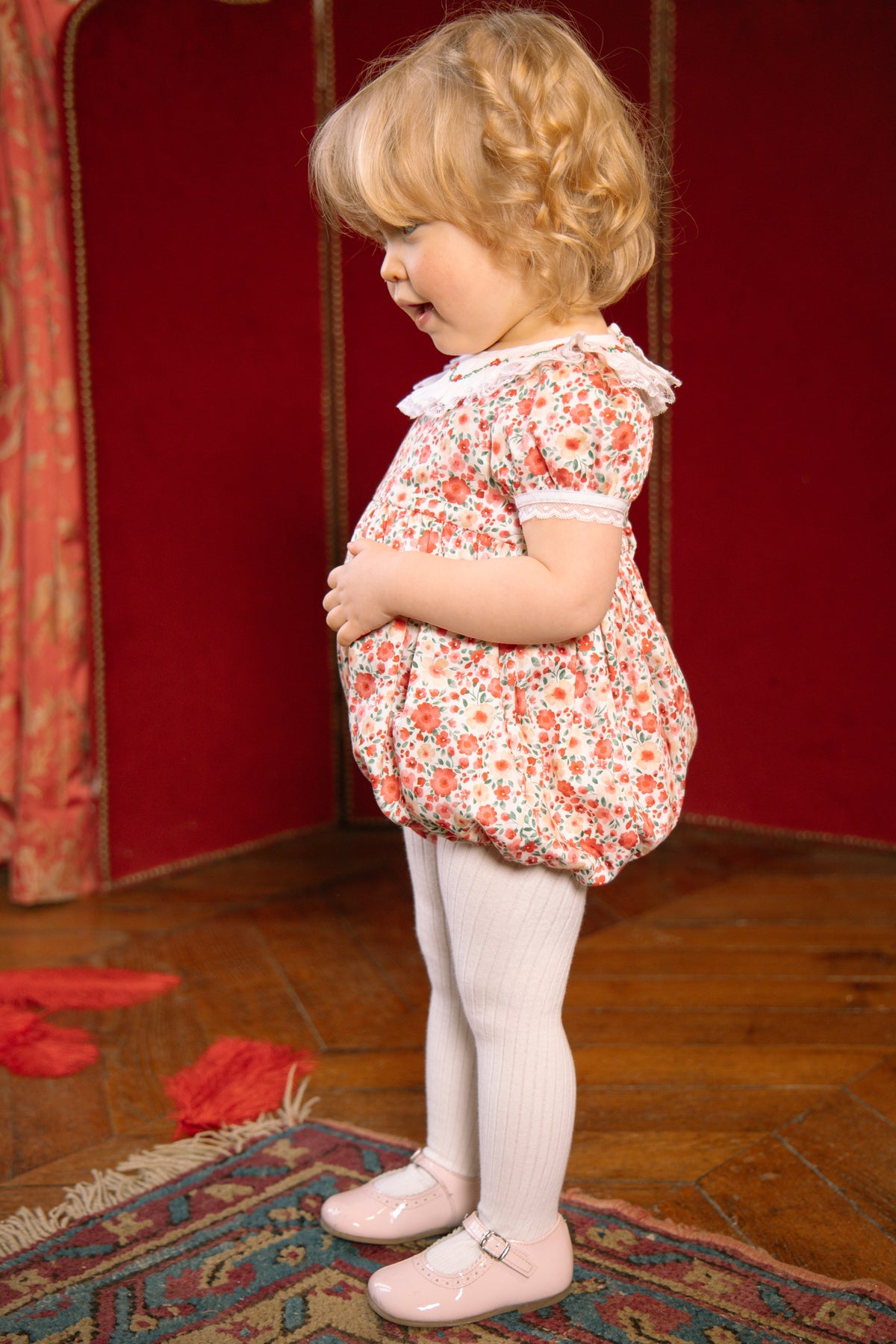 Celestine Red Floral Smocked Romper