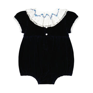 Celestine Navy velvet Smocked Romper