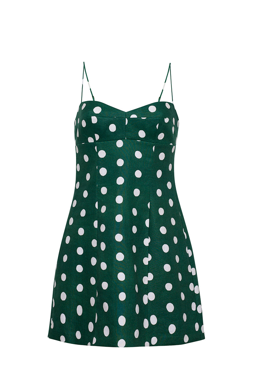 Cherry Mini Dress in Polka Dot Green