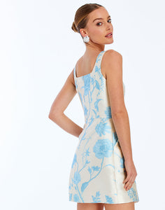Chianti Convertible Mini Dress in Ivory & Blue