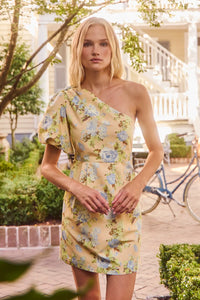 The Chloe Dress, one shoulder mini formal dress, in Garden Rose Periwinkle.