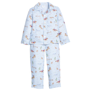 Little English classic kids clothes, long sleeve pajama set in light blue with cowboy print for little boys