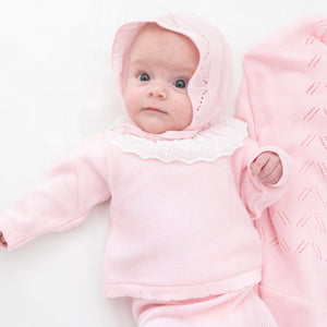 Knit Baby Bonnet in Pink