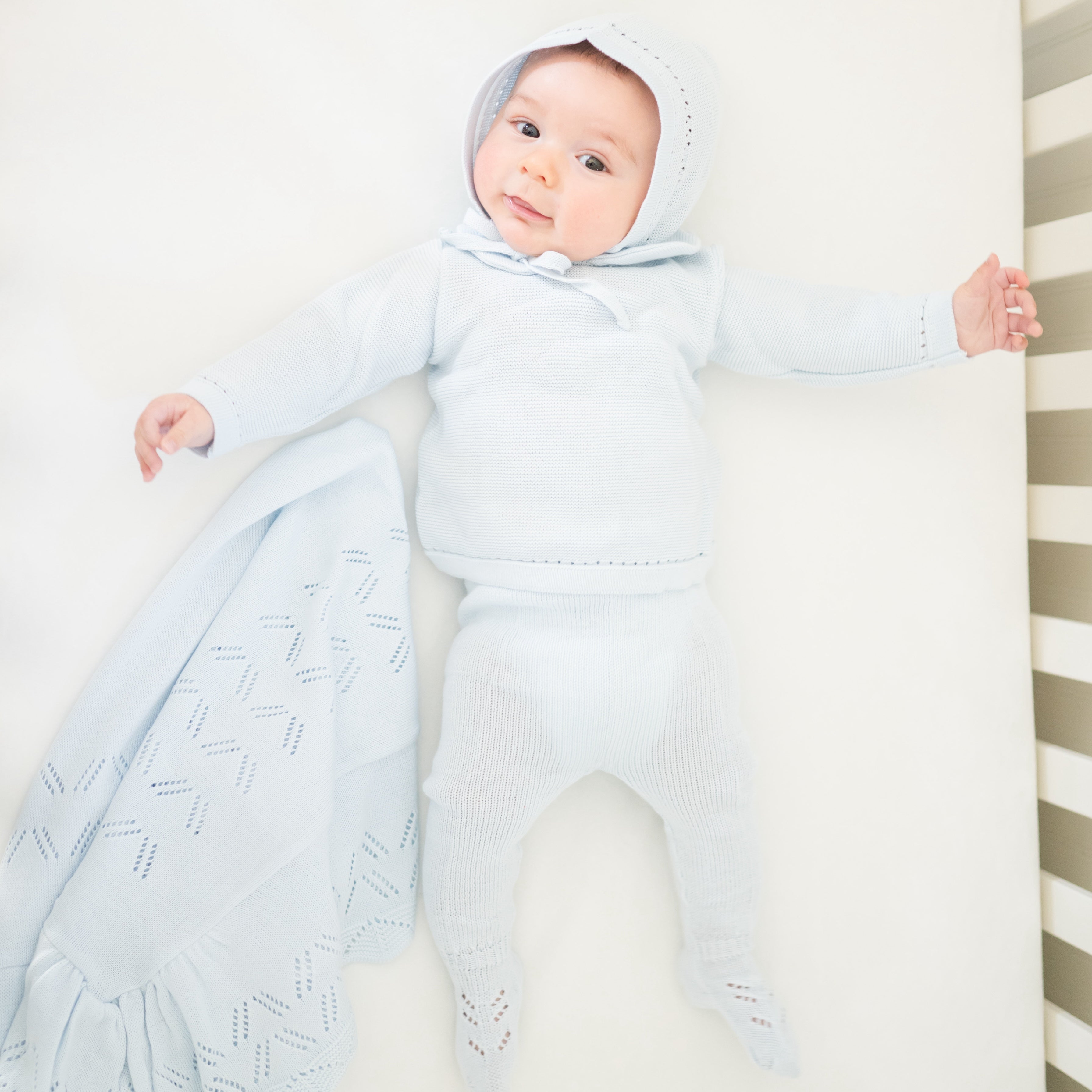 Knit Baby Blanket in Light Blue