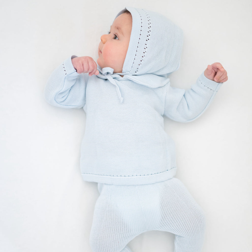 Knit Baby Bonnet in Light Blue