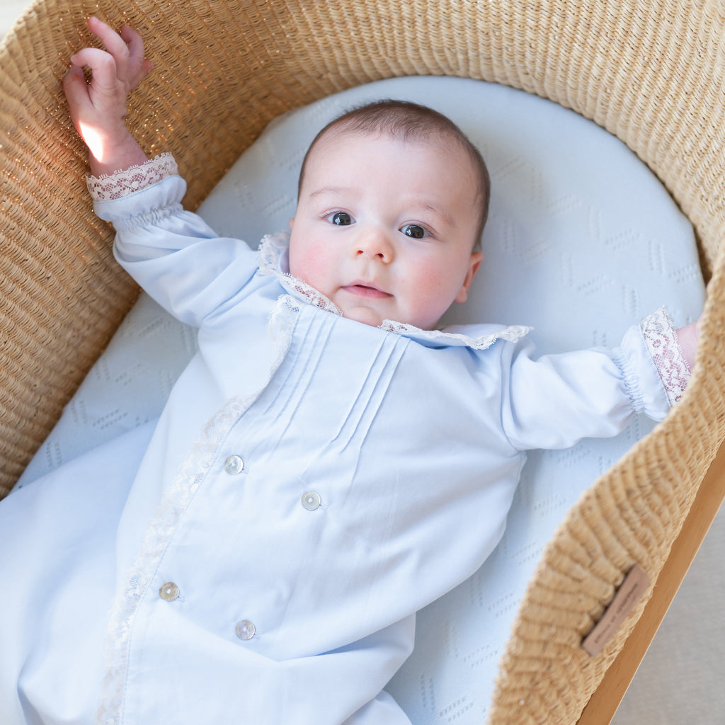 Baby Gown With Bonnet in Light Blue
