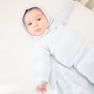 Knit Baby Boy Sweater & Stockings Set in Light Blue