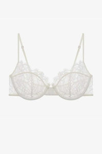 Scalloped sheer lace demi bra flat lay