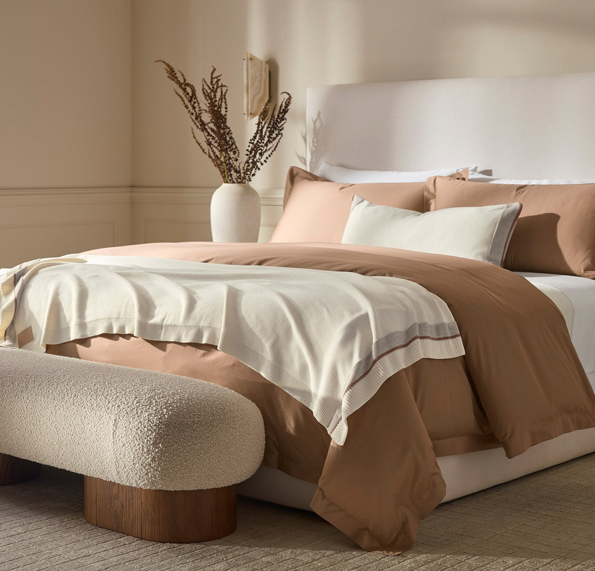 Court Knit Throw Blanket in Cream