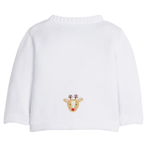 Little English classic baby clothes, signature white cardigan with reindeers for baby boys and girls for holiday