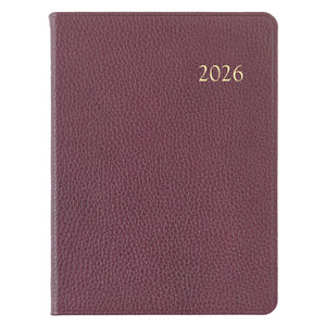 2026 Desk Diary in Wine Pebble Grain Leather