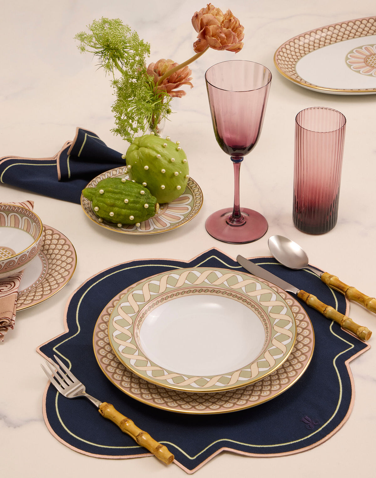 Medallion Placemats in Solid Navy, Set of 2