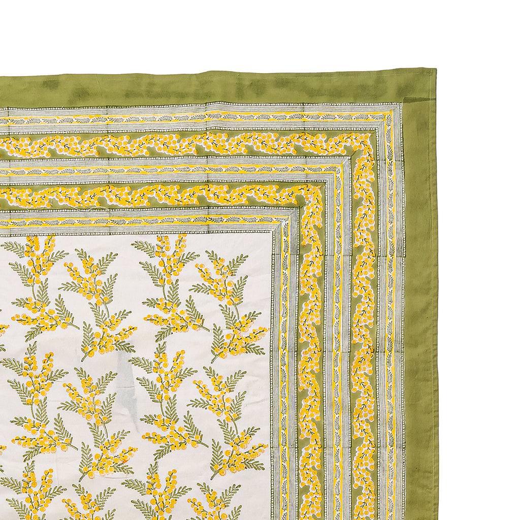 French Tablecloth Mimosa Green & Yellow
