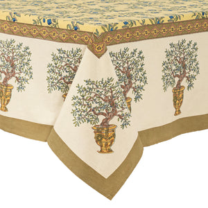 Olive Tree Tablecloth in Khaki & Blue