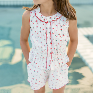 Girl’s Summer Cherries Gathered Tank Top & Short Set