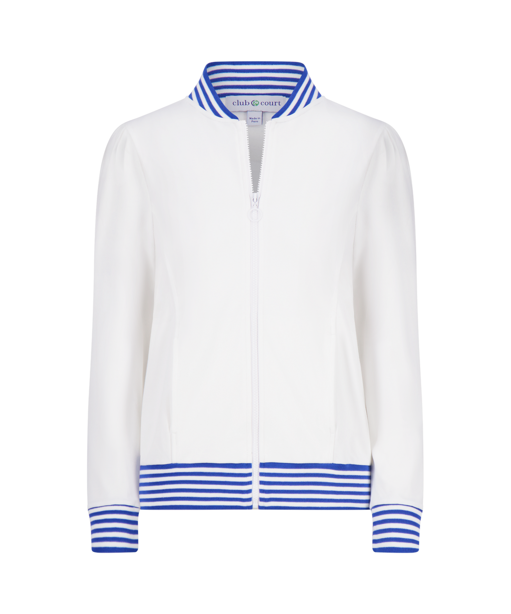 Dynasty Jacket in Bright White with Cadet Blue Stripe