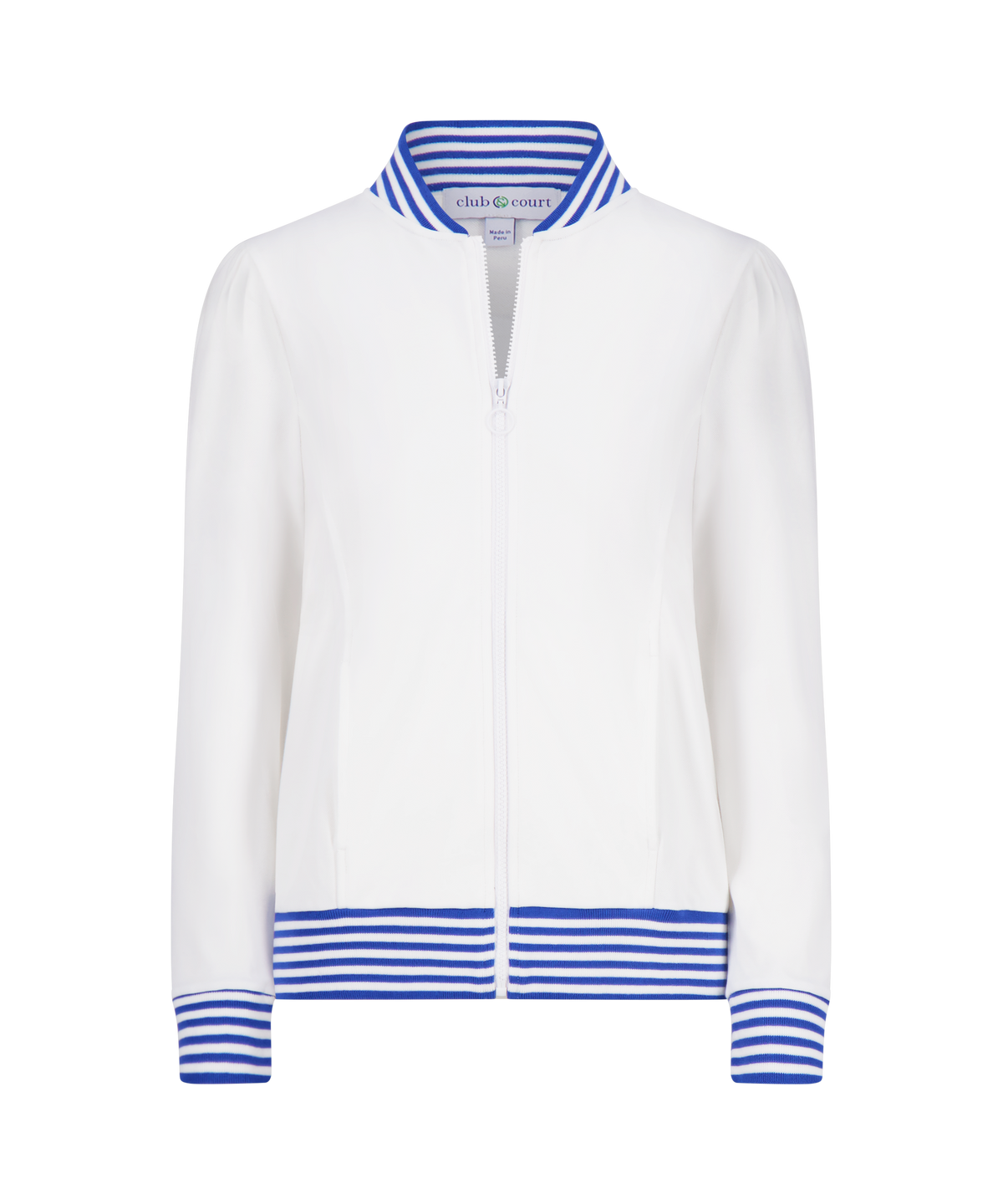 Dynasty Jacket in Bright White with Cadet Blue Stripe