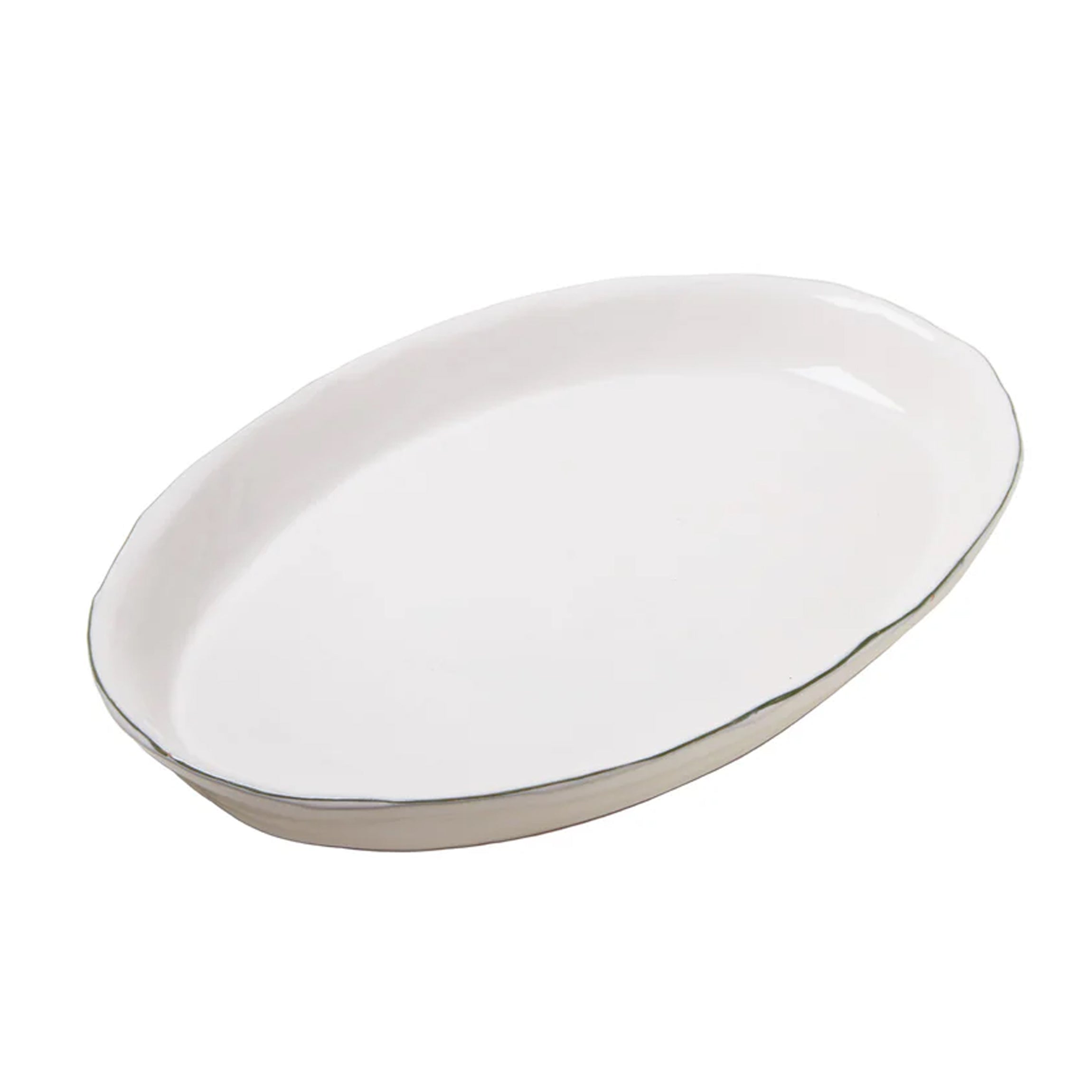 Bevagna Deep Oval Serving Platter in White & Green