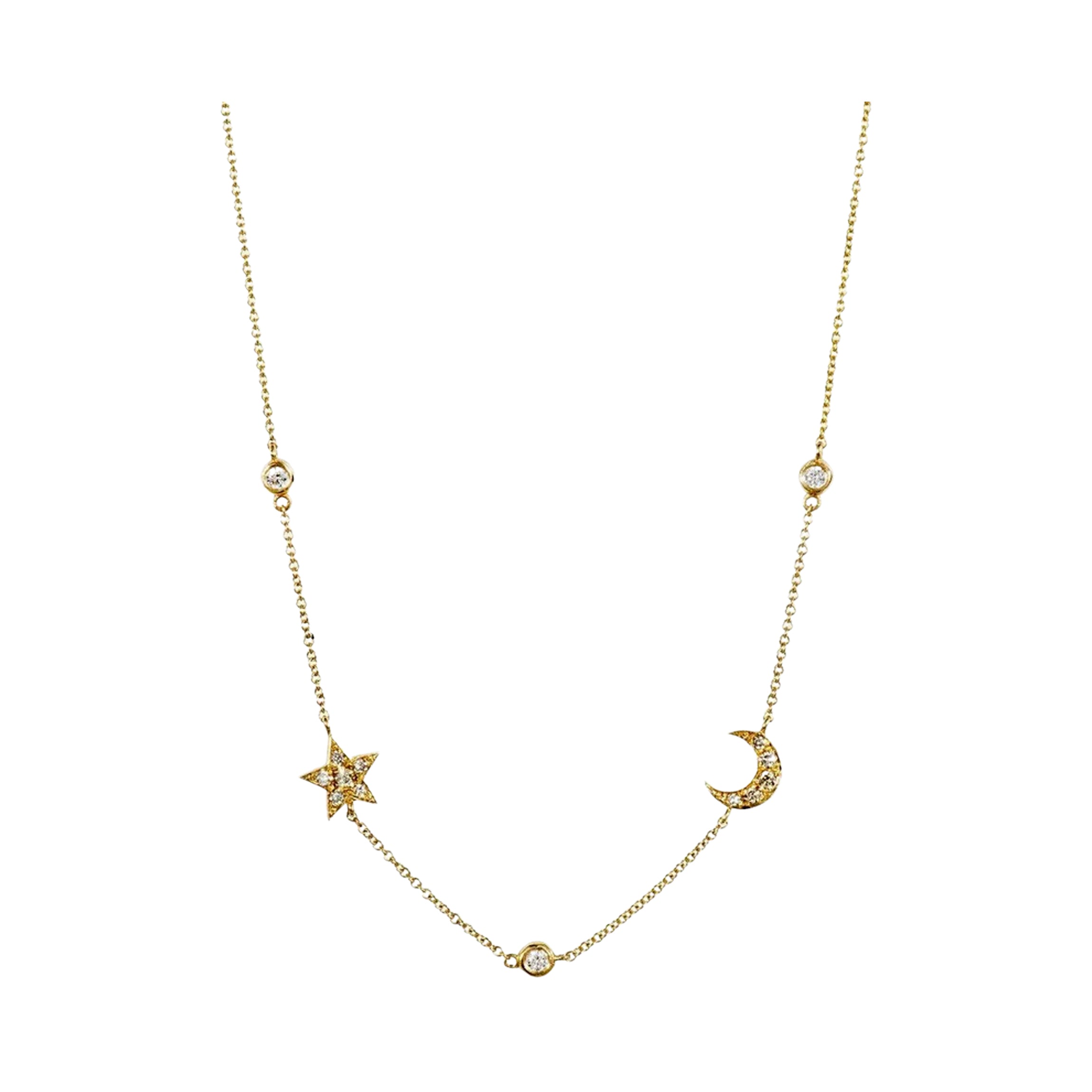 Diamond Star and Moon Necklace