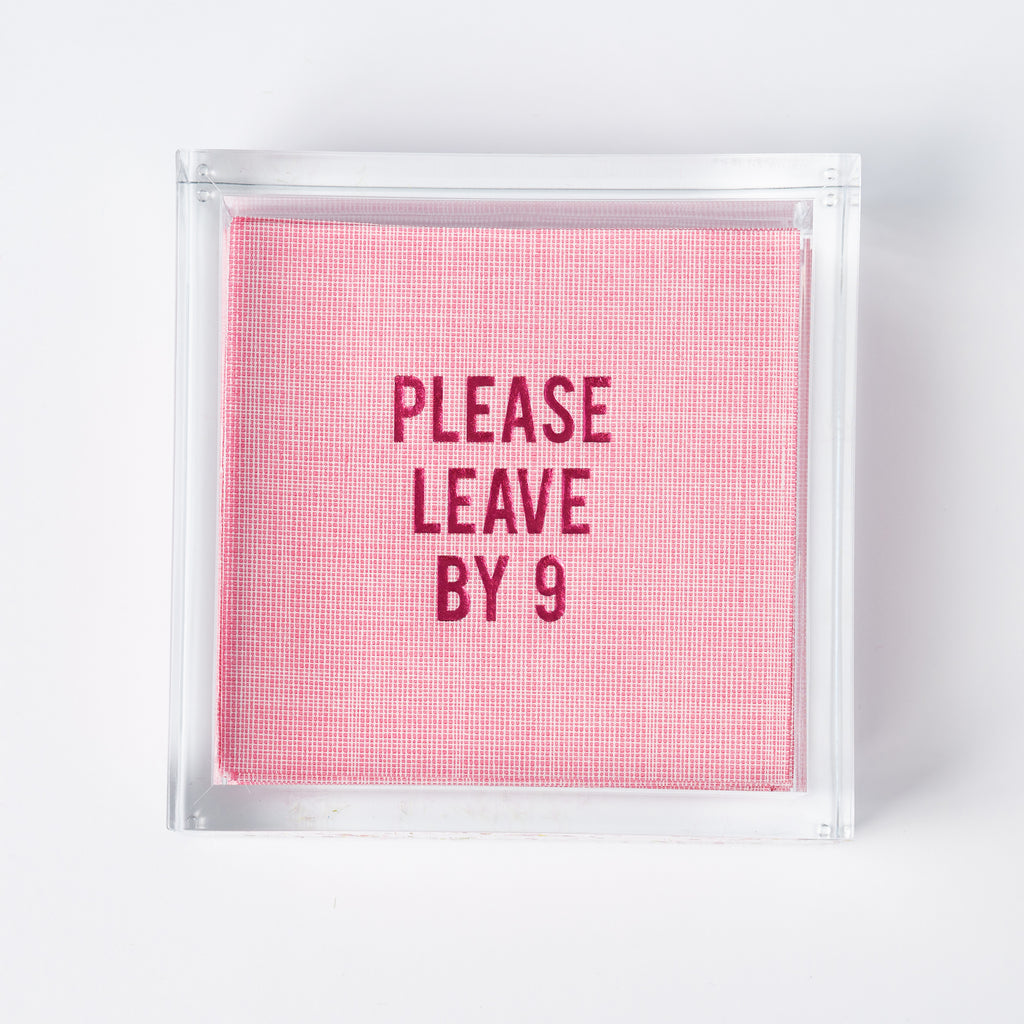 "Please Leave By 9" Disposable Napkins in Pink Linen, Set of 16