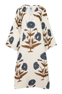 Doha Caftan in Khaki & Navy Flower